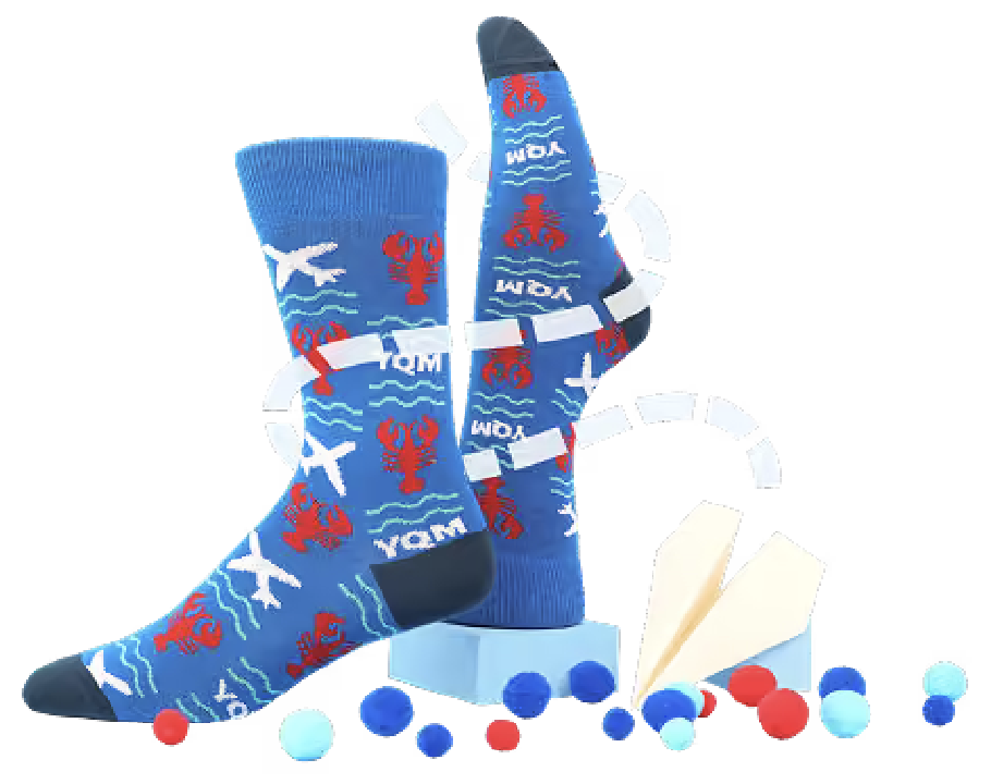 Custom printed socks with a paper airplane