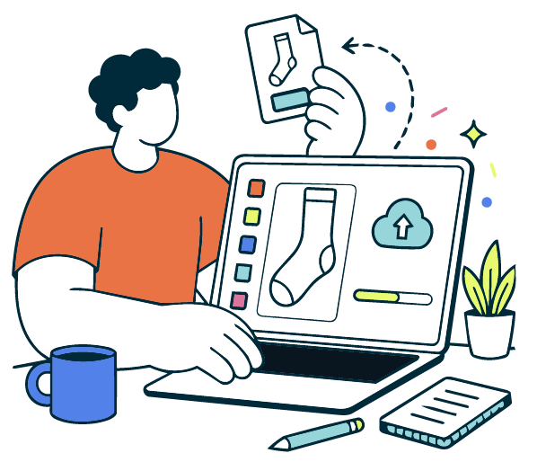 Designer creating a sock design on a laptop